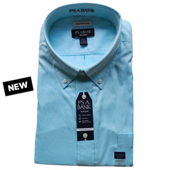 18.5 34/35 Dress Shirt Light Aqua Blue Traditional Fit New Mens Traveler Cotton