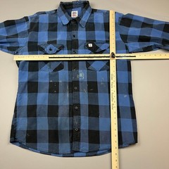Big Bill Flannel Shirt Mens XL Blue Black Buffalo Plaid Distressed Workwear USA