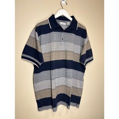 Vintage Retro Munsingwear Men’s LT Navy Gray Striped Collared Polo Shirt