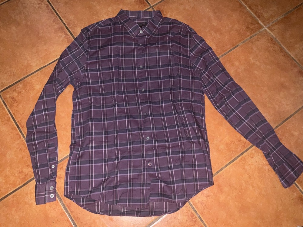 John Varvatos USA Shirt Mens Medium Purple Plaid Button Up Long Sleeve Casual