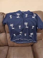 La Leela Hawaiian Shirt Medium Blue Palm Trees