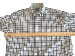 Tailorbyrd Mens Large Button Down Shirt Long Sleeve Plaid Check Cotton Blue Tan