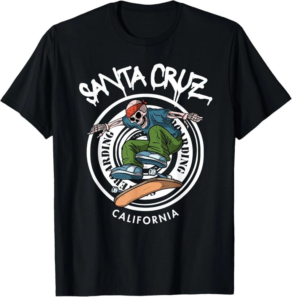 Santa Cruz Skater Laid Back California Skeleton Skateboarder T-Shirt