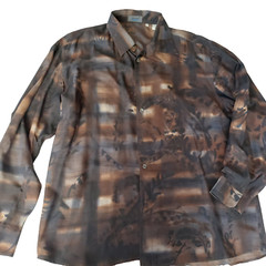 VINTAGE MEN’S MESSON SILK SHIRT Made in Italy GEOMETRIC Silk XL Long Sleeves