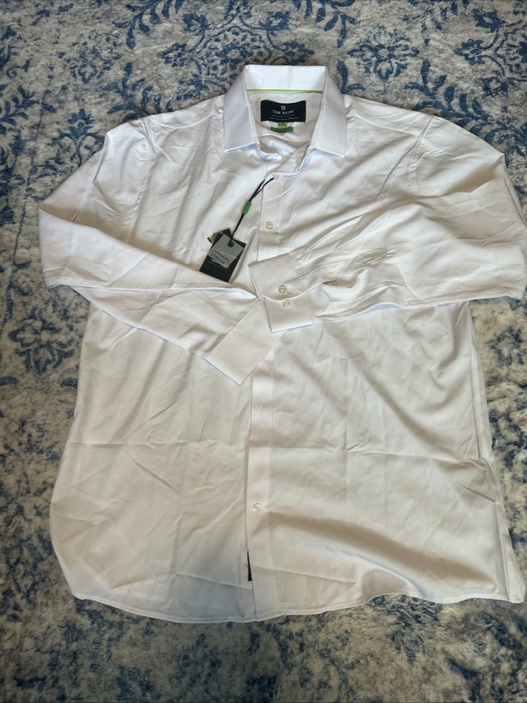 Tom Baine Performance Collection Slim Fit Solid White Dress Shirt White 17-17.5