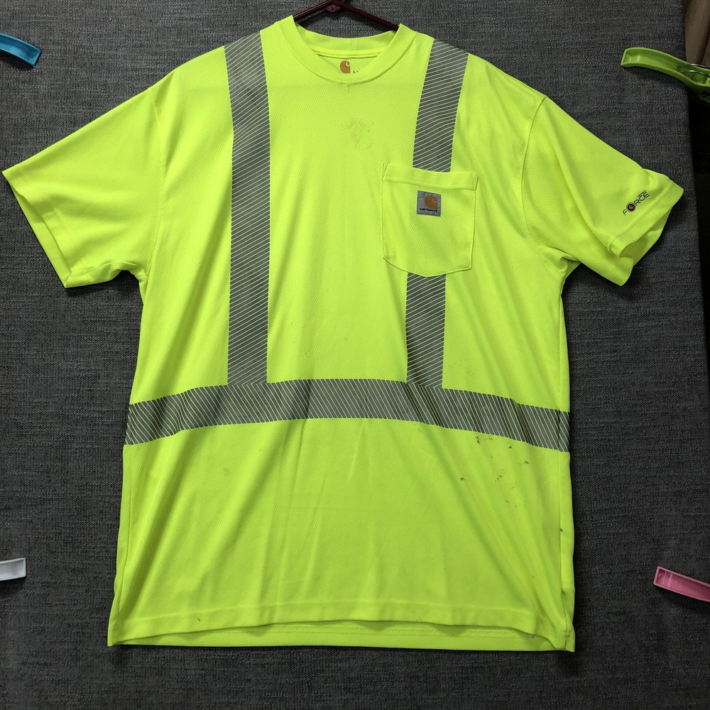 Carhartt Shirt Mens LT Yellow Hi Vis Reflective Pocket Safety Workwear Tee