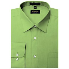 Mens Dress Shirt Plain Apple Green Modern Fit Wrinkle-Free Cotton Blend Amanti