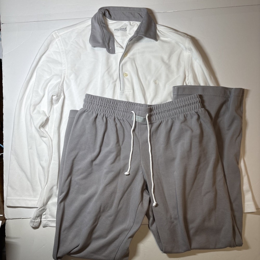 Lufthansa Mens Van Laack First Class Long Sleeve Polo Shirt White Gray & Pants M