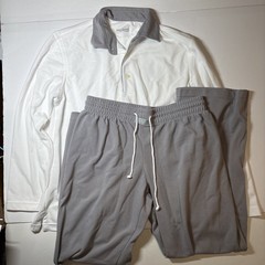 Lufthansa Mens Van Laack First Class Long Sleeve Polo Shirt White Gray & Pants M