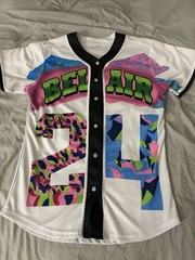 Bel-Air Button Shirt Fresh Print Retro 80s Geometric All-Over Print, Size M