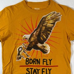 Born Fly USA Mens Medium Long Sleeve Graphic T Shirt Eagle Bear Graphic Yellow