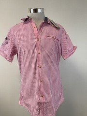 Camp David Shirt Mens Medium Check Plaid Button Up Pink Embroidered N173