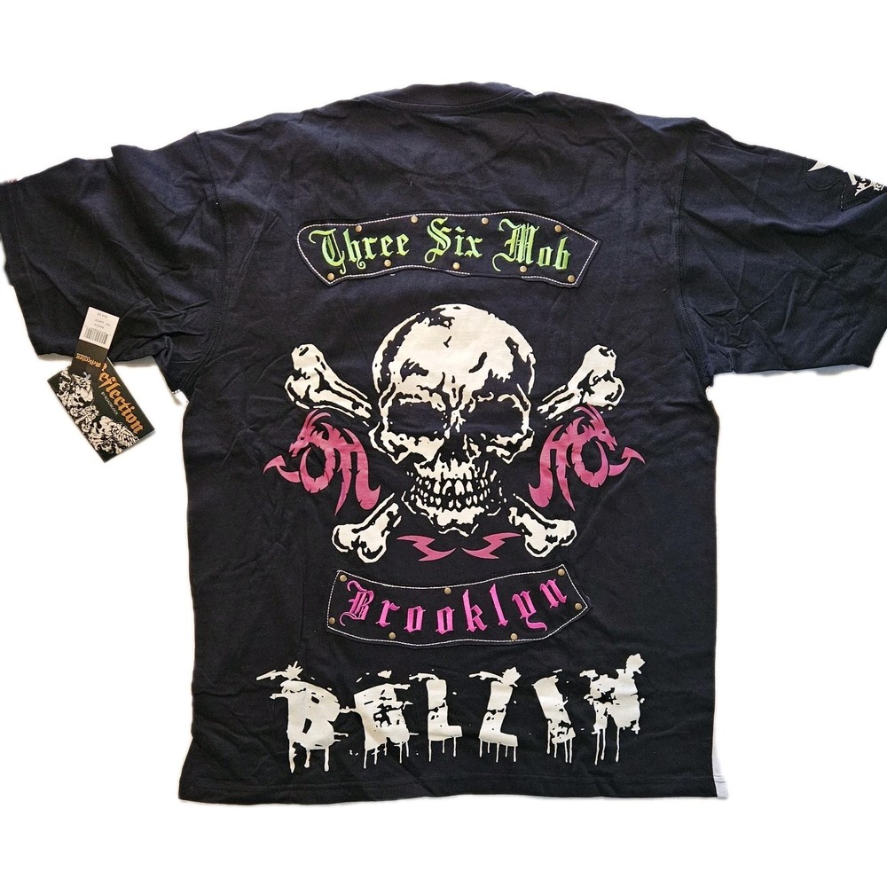 NWT WHITE/BLACK REFLECTION BY ROADBLOCK SKULL THREE SIX MOB BROOKLYN T-SHIRT L