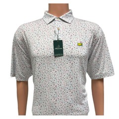 Masters Peter Millar White Floral Azalea Flowers & Signs Pattern Golf Polo Shirt