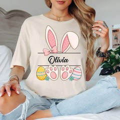 Custom Easter Bunny Name Comfort Tee Personalized Kids Adult
