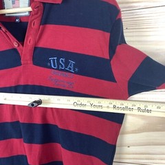 Jockey USA Originals Rugby Polo Shirt Medium Striped Long Sleeve Embroidered