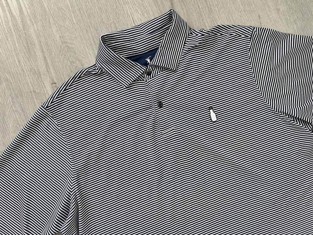 FG Tech MacArthur Golf Club Performance Polo Shirt Mens Large Blue Striped