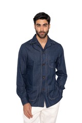1400$ LUXURY MAROL BOLOGNA Japan Denim Safari Jacket Shirt Blue Cotton 15.5 – 39
