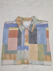 PAUL SMITH PS Watercolor Patchwork Abstract Lightweight Button-up S/S Shirt XL