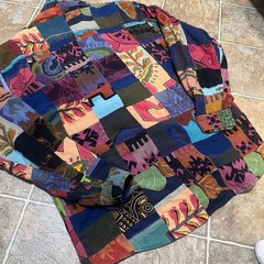 Terranova Patchwork Batik Long Sleeve Button Shirt Men’s XL Colorful Boho Rare