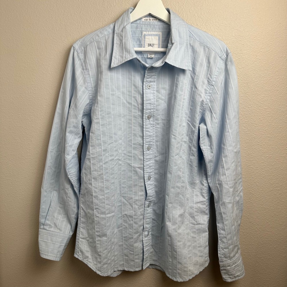 BKE Slim Fit Stretch Button Down Shirt Size M Slim Light Blue Textured Stripe