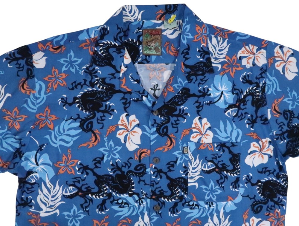 PINEAPPLE CONNECTION vintage medium floral hawaiian dragon shirt rayon pocket