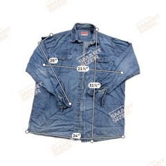 Wrangler Premium Denim L/S Button Down Shirt Blue Men’s Large Tall LT Distressed