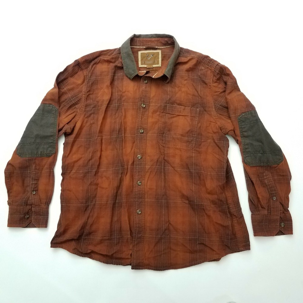 Outdoor Life Plaid Elbow Pad/Patch Long Sleeve Button Rustic Hunting Work Shirt