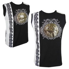 Mens Tank Top T-Shirt Black Bucheli Italian Baroque Florals Gold Tiger Slim Fit