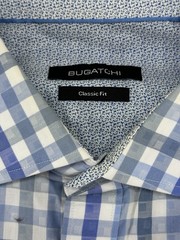 BUGATCHI Men’s Button-Down Shirt Light Blue Checkered Classic Fit Long Sleeve