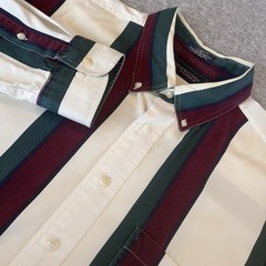 Roundtree & Yorke XL Button Down Ivory Burgundy Grn Canyon Cloth Chest 55 1/2 In