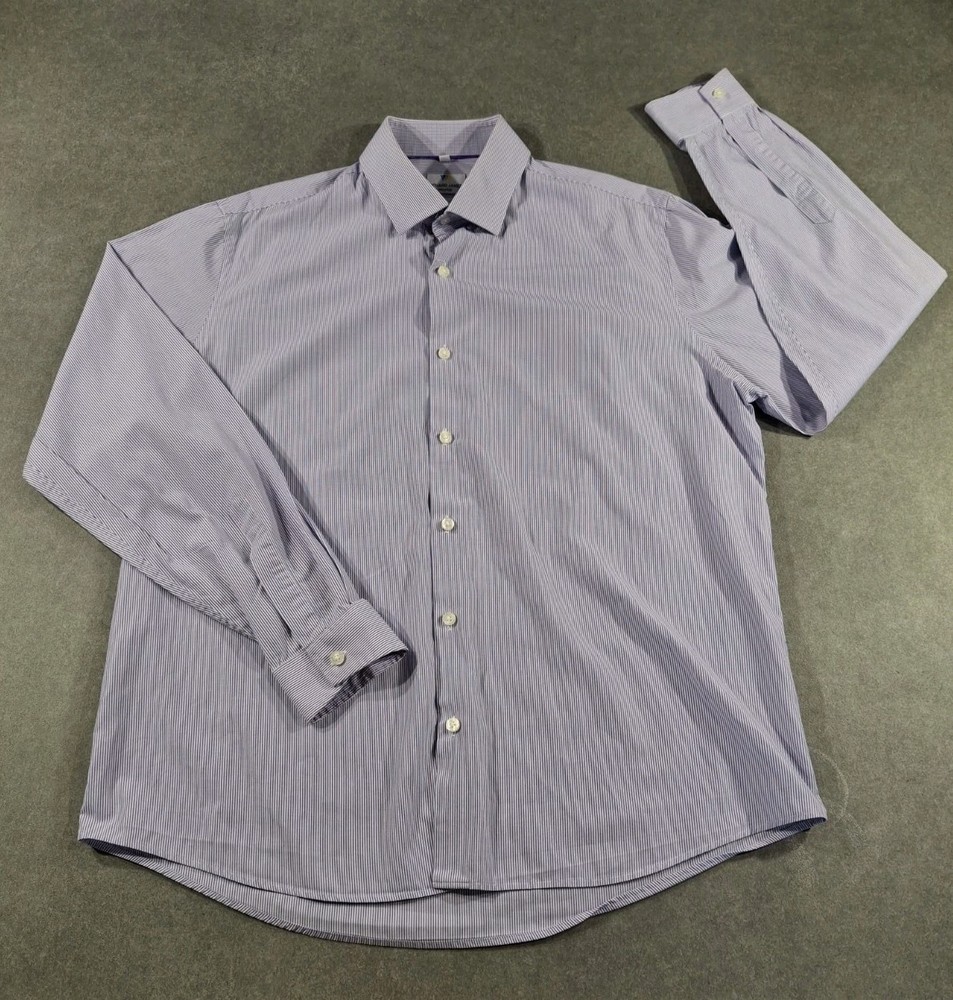 Richard James Shirt Mens 17 Inch Collar Lilac Striped Mayfair Poplin 100% Cotton