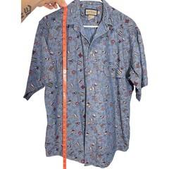 Ruff Hewn Medium Blue Button Down Nautical Flag Rope Print Coastal Dadcore