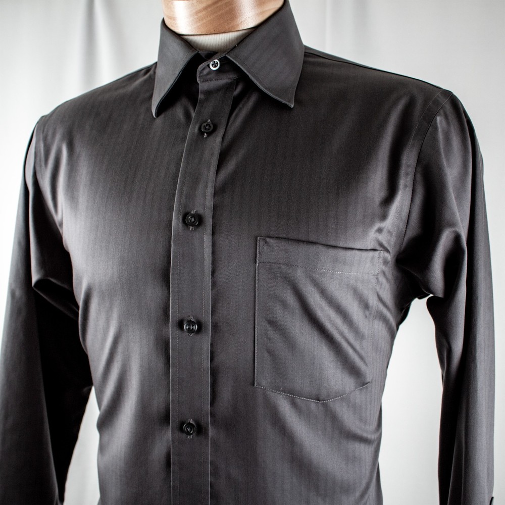 JOSEPH ABBOUD Silver Gray Solid Striped Cotton Men Dress Shirt Size 15