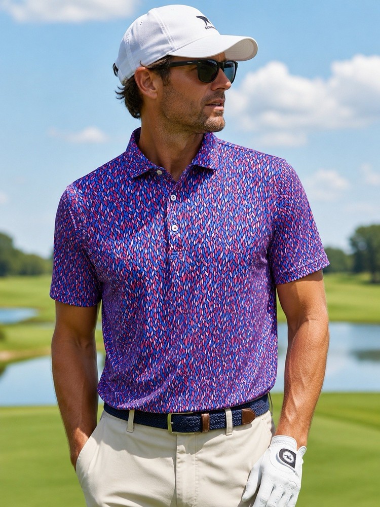 Tailor Bird Quick Dry Golf Performance Polo Pink Blue Pattern Size XL