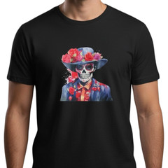 NEW! Sugar Skull Calavera Day of the Dead Man Quick Dry Stretchy T-Shirt XXL
