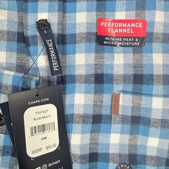 Chaps Performance Flannel Shirt Mens 2XB Blue Multi Plaid Long Sleeve New NWT