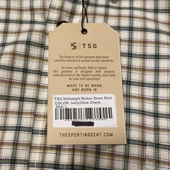 The Sporting Gent Midweight Button Down Shirt in Ivory/Olive Check Plaid new, L