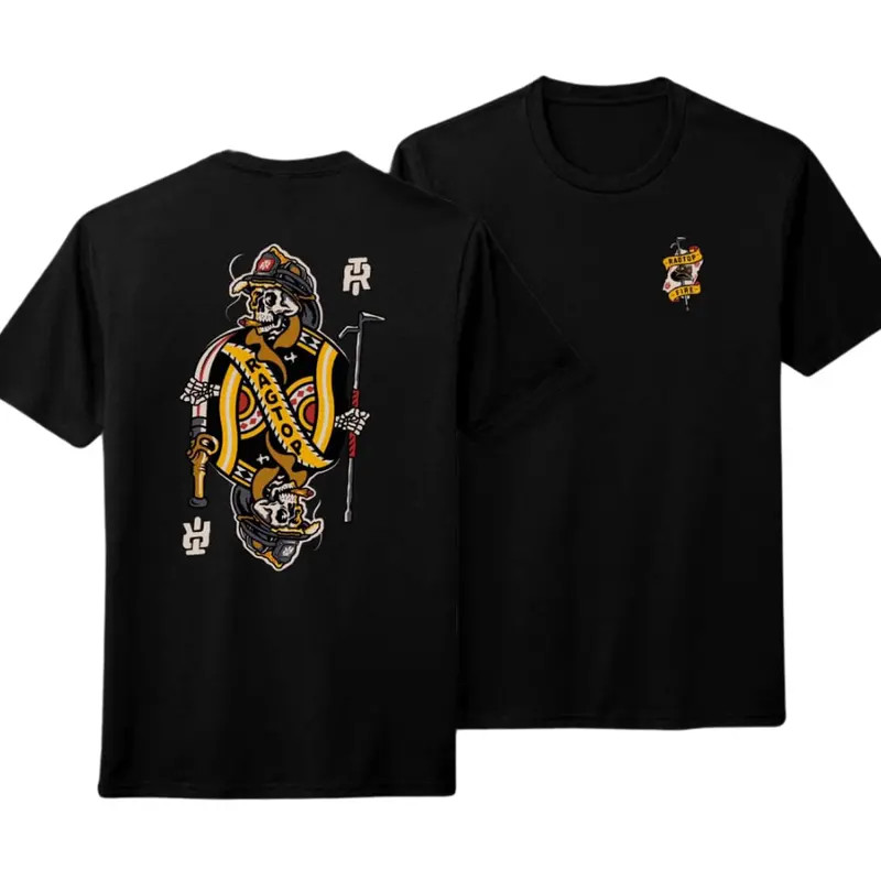 Ragtop Fire Co. Skeleton Firefighter Playing Card Graphic Tee, Vintage Outdoor F