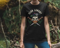 Scottish Clan Lamont Surname Skull Wearing Tam Dirks Tartan Badge