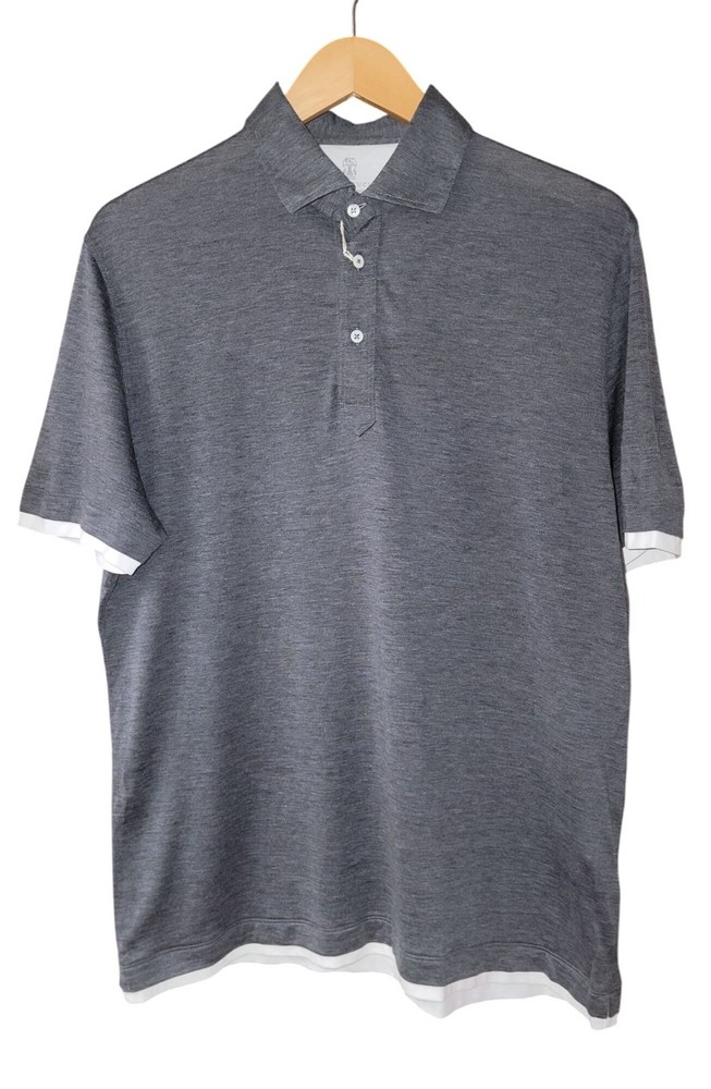 Brunello Cucinelli Layered-Effect Silk-Cotton Polo Shirt – Size 48 – Fall 2023