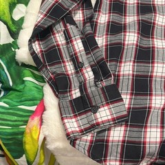 Chaps Men’s Large Black White Red Fall Winter Casual Plaid Button Down Shirt