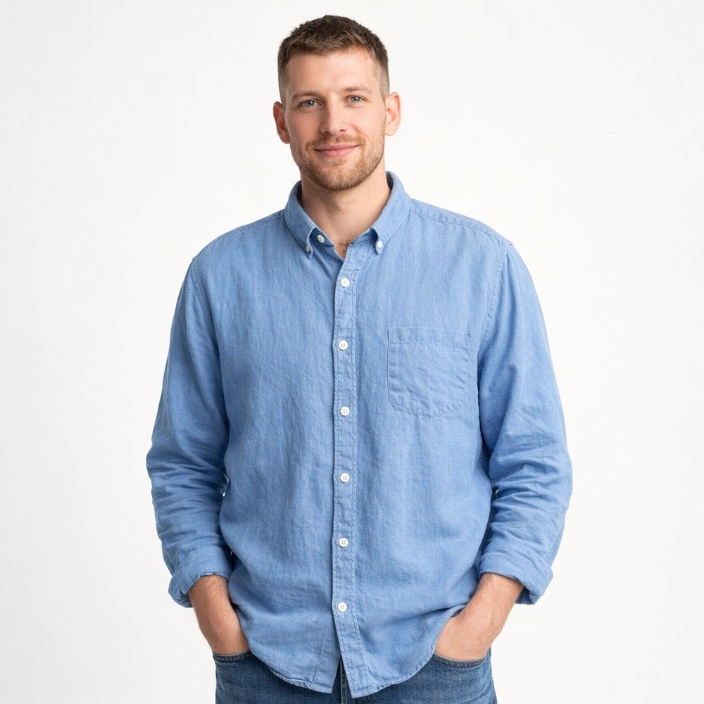 Steven Alan Blue 100% Linen Button Down Shirt XXL Relaxed Summer Coastal