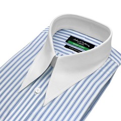 Spear Pointed Dagger Collar Men’s 30s 40s Vintage Look Blue White Striped Shirt