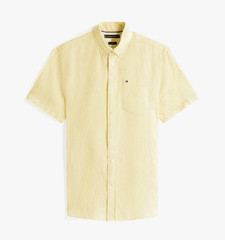NWT Tommy Hilfiger Men’s Solid Regular Fit Pigment-Dyed Linen Short Sleeve Shirt