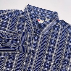 Levis Mens Large Blue Mixed Plaid Striped Long Sleeve Button Up Shirt Cotton