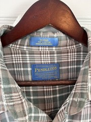 Pendleton Button Down Shirt Flannel Plaid Army Green Beige XL – 331
