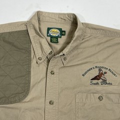 Cabelas Shooting Shirt Mens 2XLT Khaki Shoulder Pad Roduners Rooster Resort SD