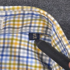 Gitman Bros Button Down Mens 16 34 Blue Yellow Plaid Italian Fabric Shirt Casual
