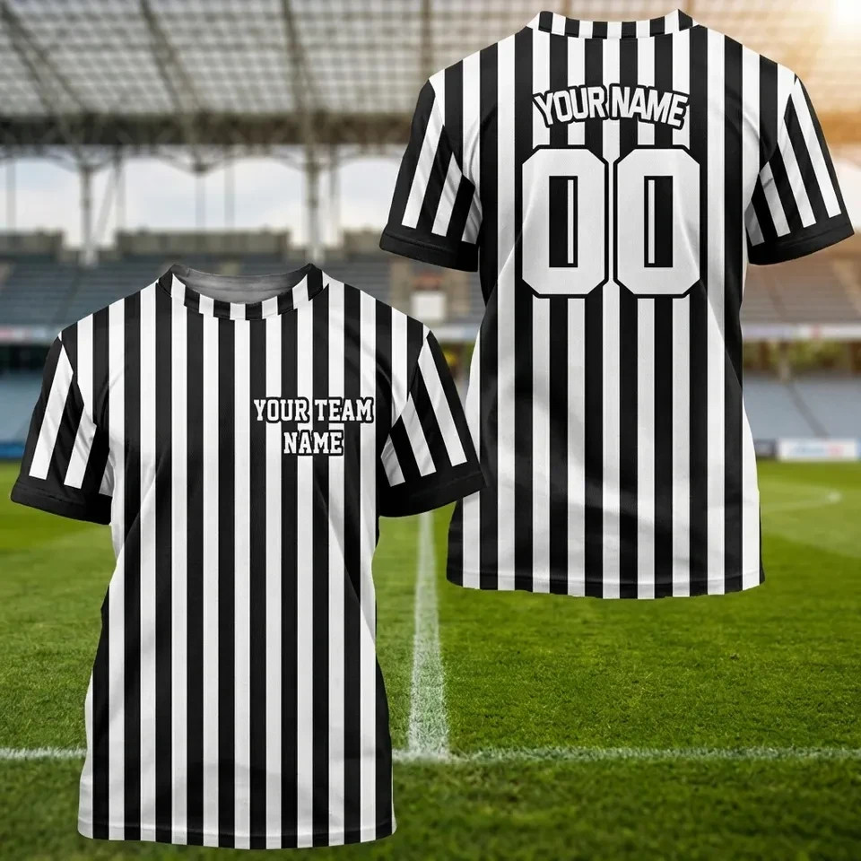 Custom Referee Shirt Personalization Black White Pinstripe 3D Shirt V164